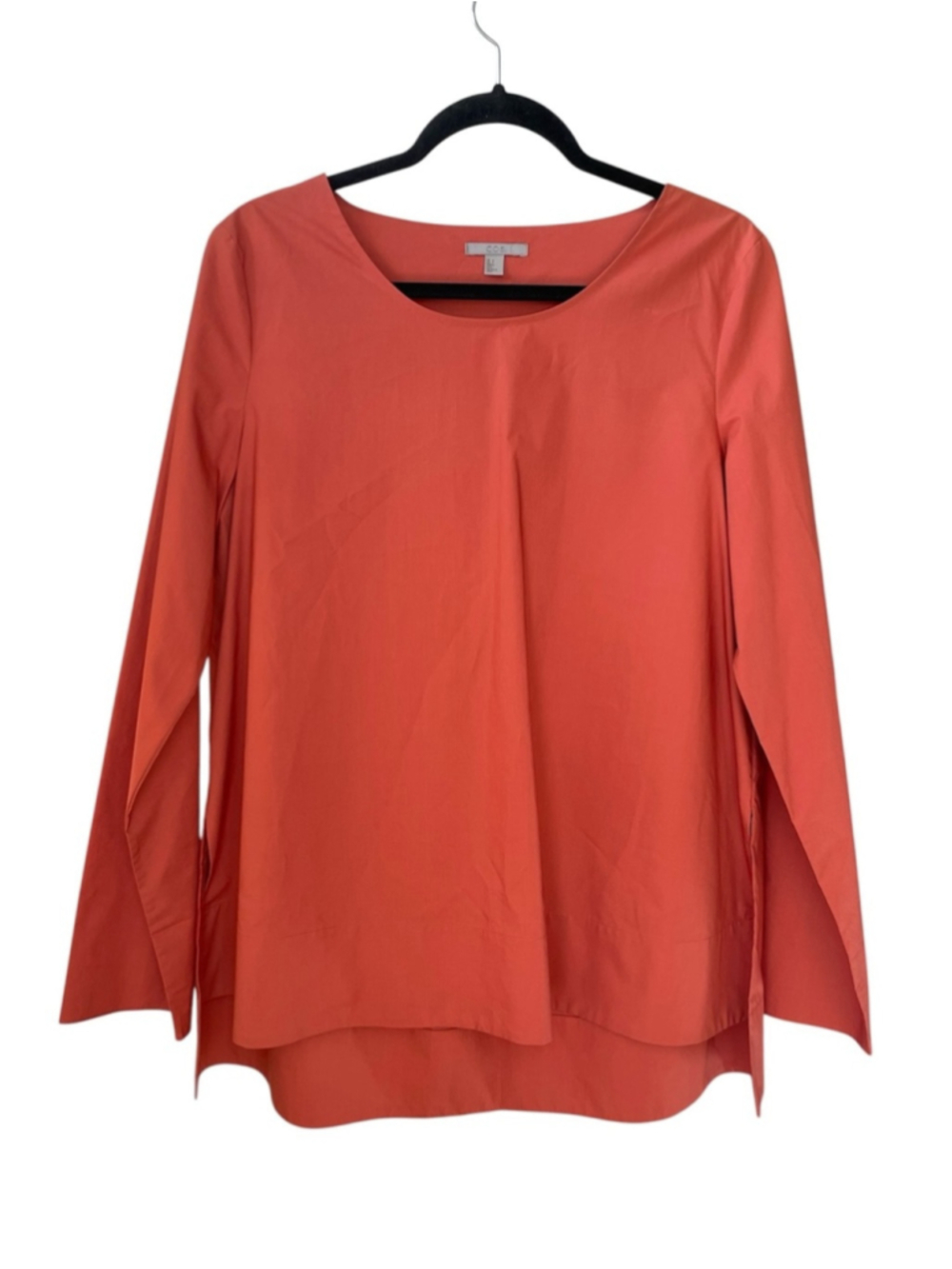 COS Minimalist Cotton Poplin Long Sleeve Blouse Tunic Coral 8